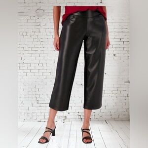 Kim Gravel Faux Leather Ponte Gauchos P12 NWT | Black Glam Statement Pants